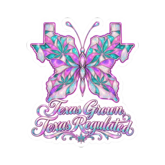 Texas Grown Texas Regulated Butterfly Sticker